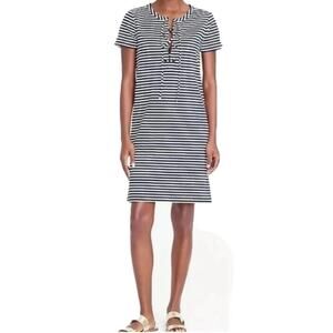 J. Crew Factory NWT Lace Up Heavy Knit Dress Nautical Stripe White & Navy L